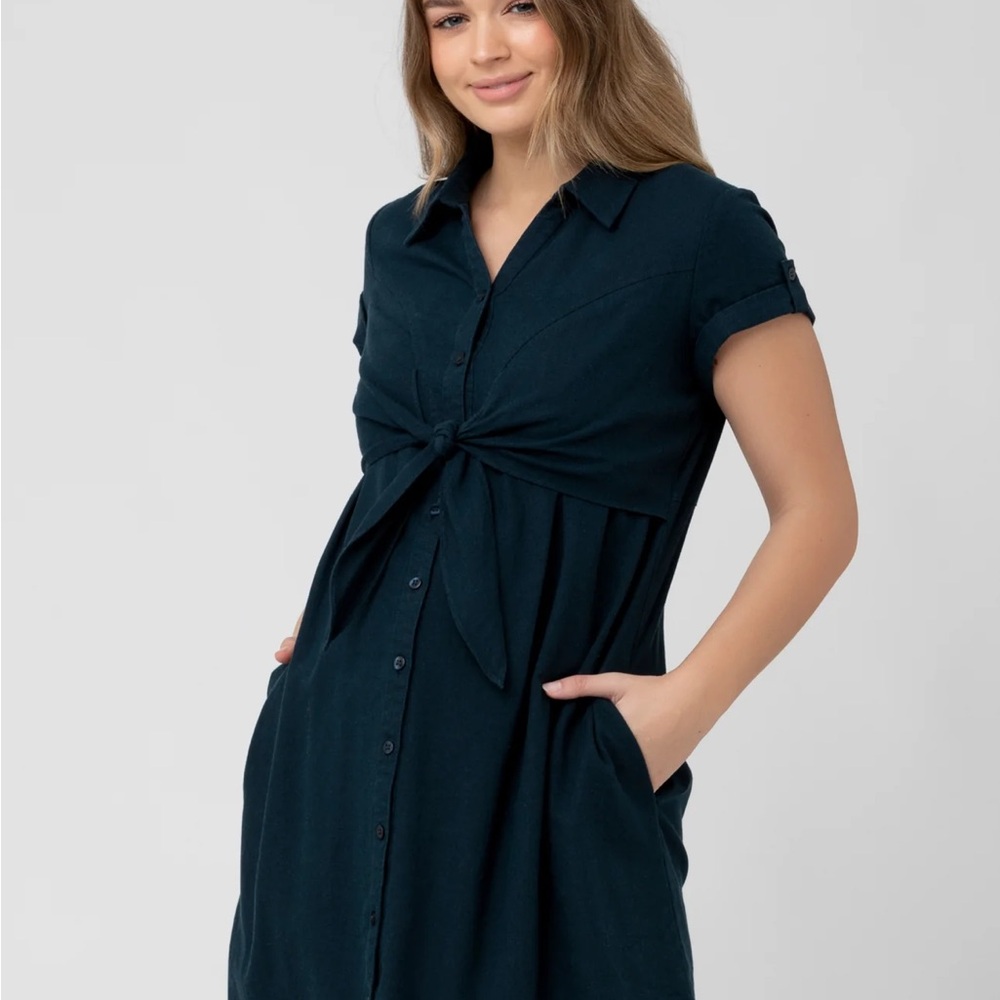 Ripe Maternity Colette Dress Dark Blue Tie-Front Dress